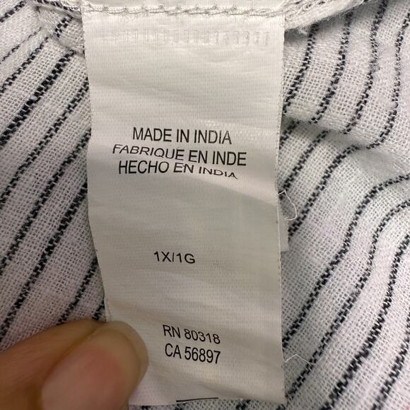 Lucky Brand Women's Cotton Blend Striped Shirt Size 1X Oversized Minimalist Boho - Picture 6 of 8
